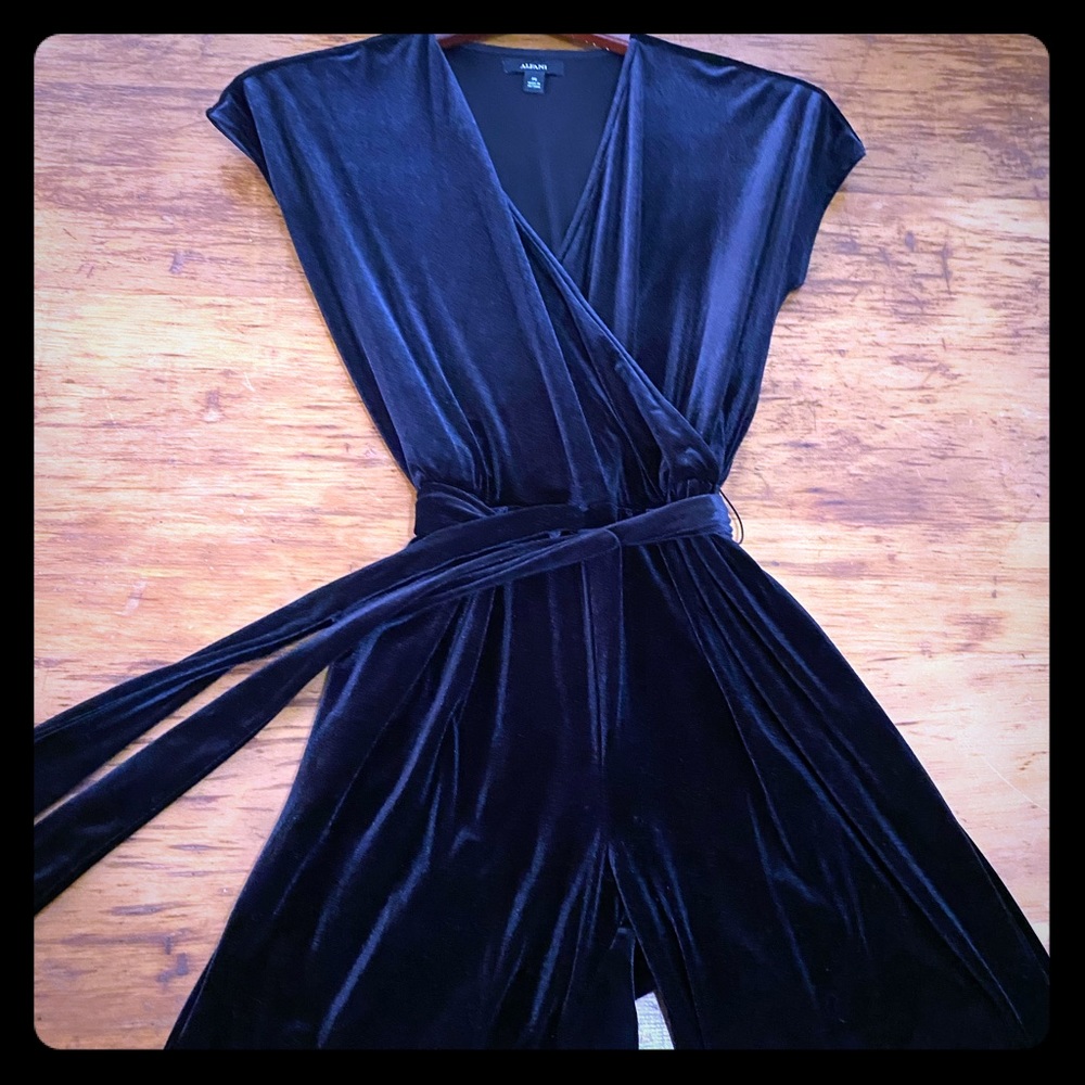 Black velour crossover wide leg semi formal wear